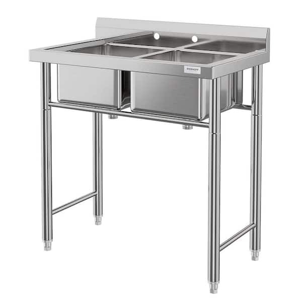 35.8"W x 21.3"D x 40.2"H Stainless Steel Utility Sink with 2 Wide Compartments-Freestanding Laundry/Utility Sink