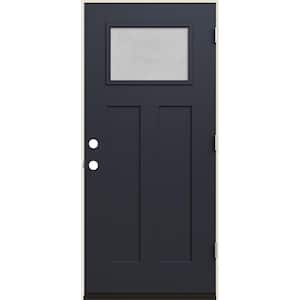 36 in. x 80 in. Left-Hand 1/4 Lite Craftsman Micro-Granite Glass Black Fiberglass Prehung Front Door