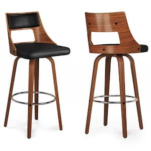 Dallyn Contemporary 17 in. Black Wood Swivel Bar Stool (Set of 2) in PU Faux Leather