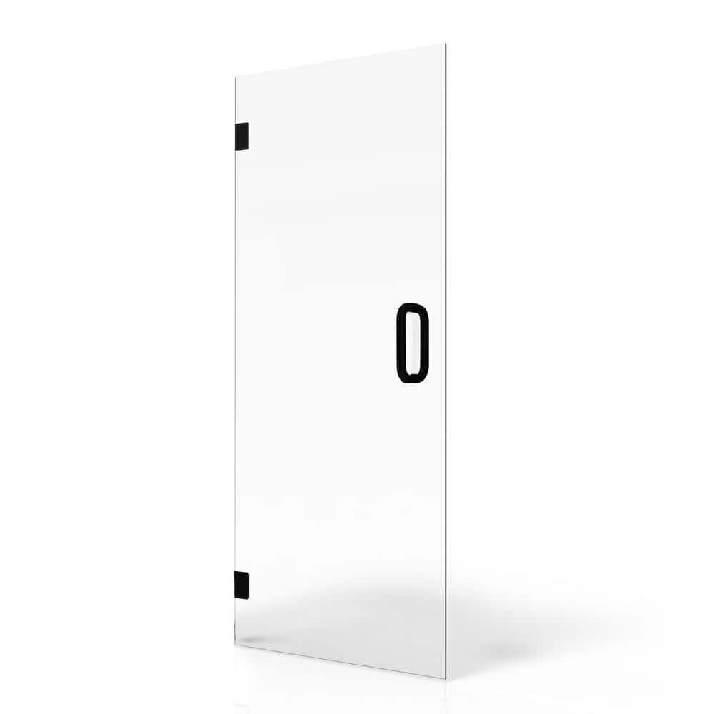 28" x 80" Frameless Clear Glass Pivot Shower Door with Matte Black Hardware