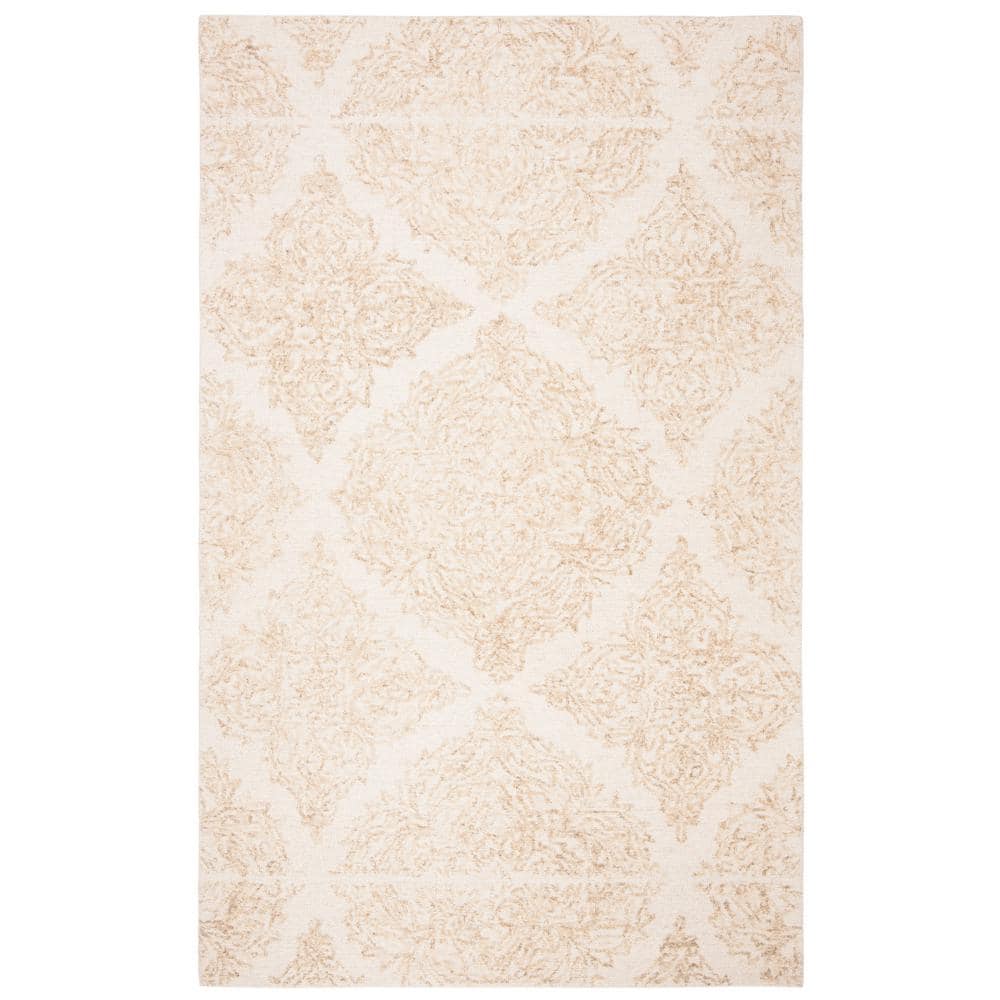 Ivory and Beige Hand-Tufted Wool Abstract Area Rug 3' x 5'