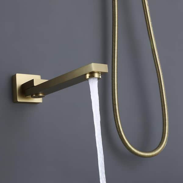 FORCLOVER 2-Handle 1-Spray Wall Mount Tub and Shower Faucet with Hand  Shower in Brushed Gold (Valve Included) HAT-RT5026-BG - The Home Depot