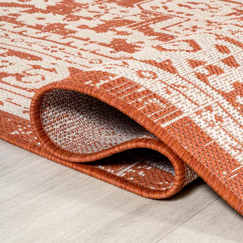 Sinjuri Medallion Orange & Cream 2x8 Flat Woven Area Rug