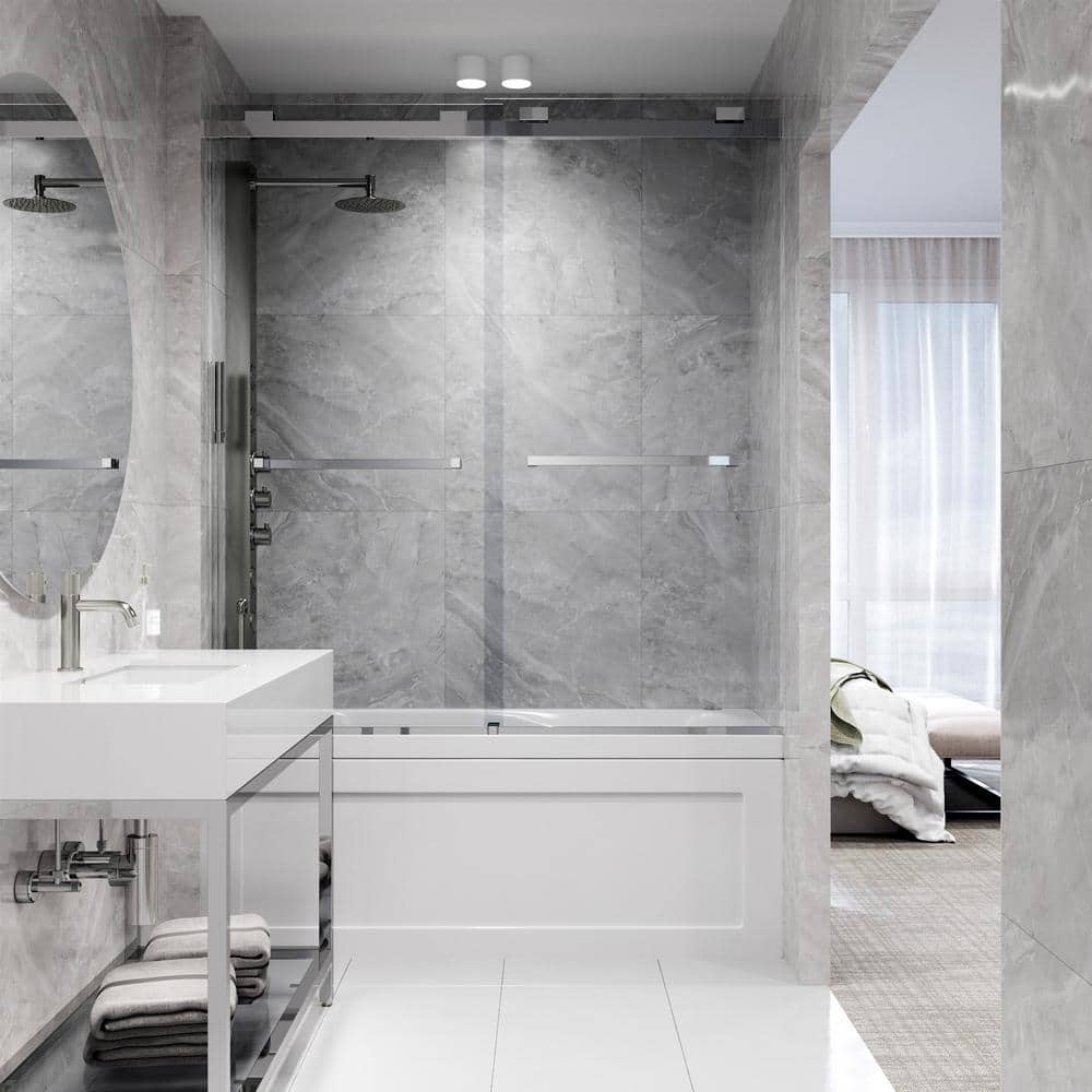 Houston 56-60" Frameless Chrome Sliding Tub Door with Clear Glass