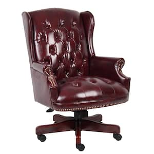 BOSS Office Back Burgundy High Vinyl Wing Back Button Tufted Traditional Executive Chair