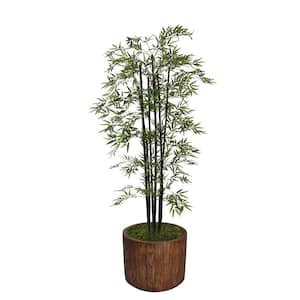 Artificial Faux Plastic 77 in. Tall Bamboo Tree with Decorative Black Poles and Fiberstone Planter