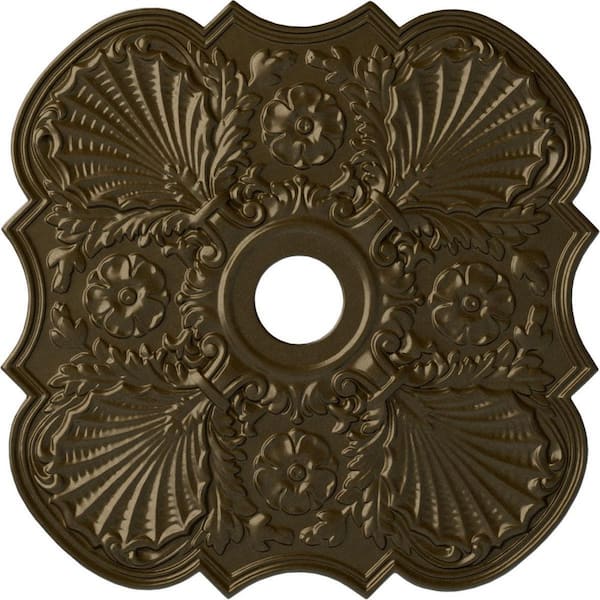 Ekena Millwork 29" x 3-5/8" ID x 1-3/8" Flower Urethane Ceiling (Fits Canopies up to 6-1/4"), Brass
