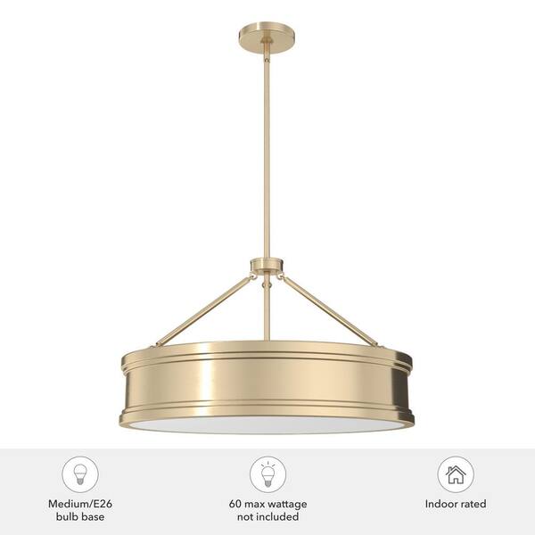 Hunter Capshaw 5-Light Alturas Gold Traditional Frosted Glass Drum LED Medium Hanging Kitchen Island Light
