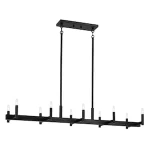 Erzo 50 in. 10-Light Black Mid-Century Modern Candle Linear Chandelier for Dining Room