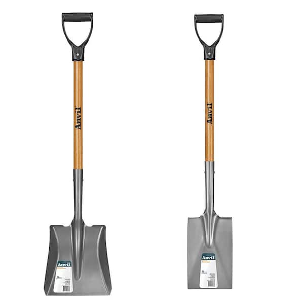 28 in. D Grip Short Wood Handle Carbon Steel Transfer Shovel and 28 in. D Grip Short Wood Handle Garden Spade