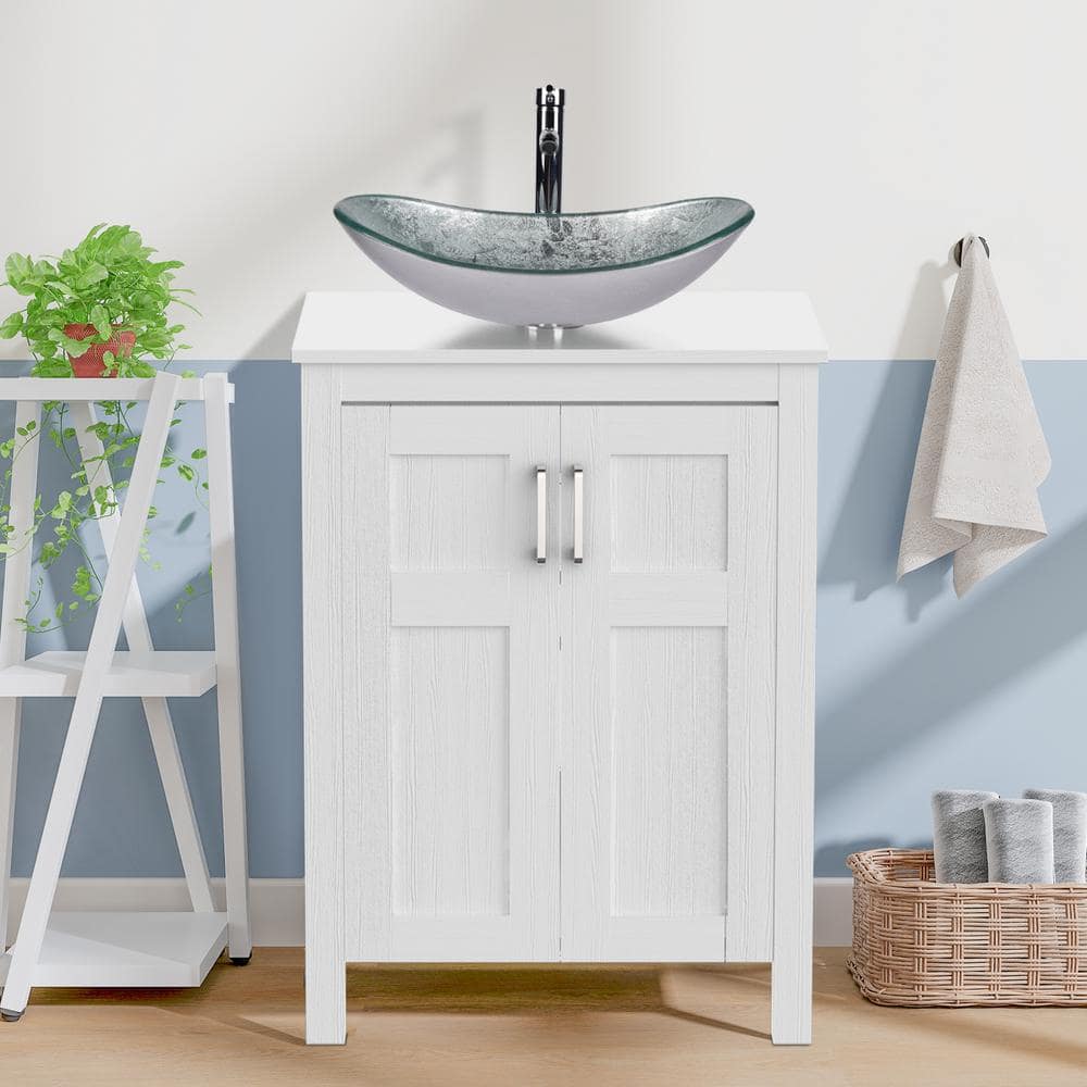 Puluomis 24 in. W x 19 in. D x 33 in. H Single Sink White