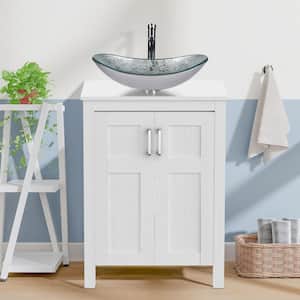 24 in. W x 19 in. D x 45 in. H Single Sink Bath Vanity in White with White Solid Surface Top