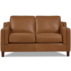 Bella 60 in. Cognac Top Grain Leather 2-Seater Loveseat with Removable Cushions