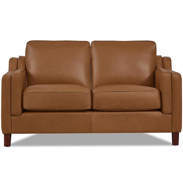 Hydeline Bella 60 in. Cognac Top Grain Leather 2-Seater Loveseat with Removable Cushions