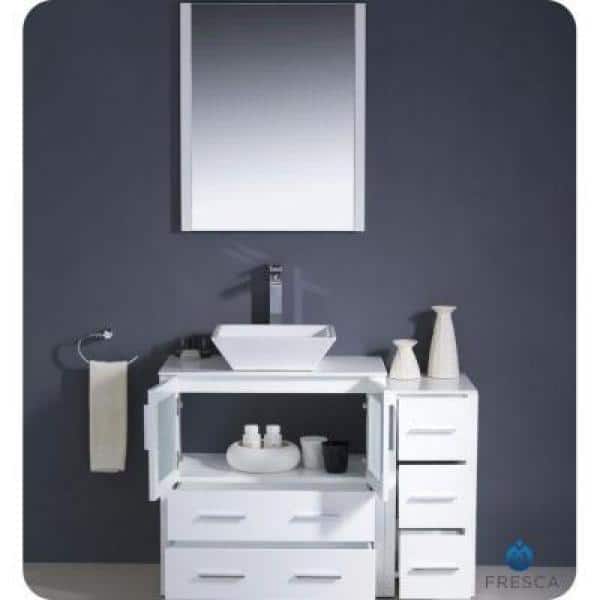White Engineered Wood Single Vessel Sink Vanity Set with Mirror