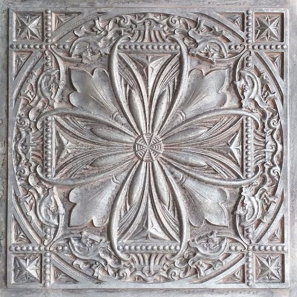 FROM PLAIN TO BEAUTIFUL IN HOURS Milan Weathered Iron 2 ft. x 2 ft. PVC Glue Up or Lay In Faux Tin Ceiling Tile (100 sq. ft./case)