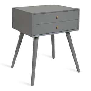 Finco 18.00 in. Gray Rectangle Wood End Table with Storage
