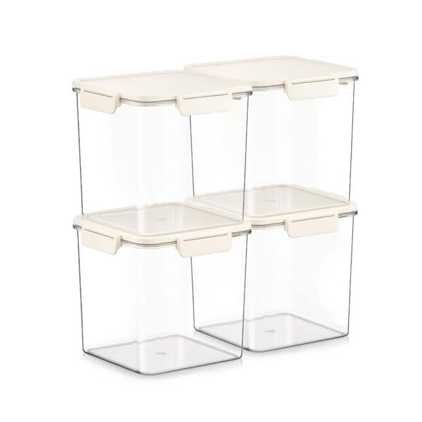 Stackable Plastic Food Storage Container with Lids (4 Pack), Clear Airtight Pantry Canister for Kitchen Organization