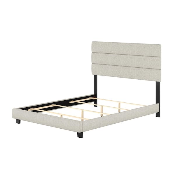 Boyd Sleep Ravenna Upholstered Linen Tri-Panel Channel Headboard Platform Bed Frame, Queen, White