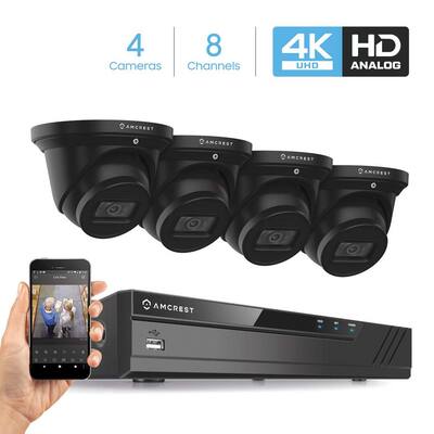 4K (8 MP) 8-Channel DVR Security Camera System with 4x 4K 8 MP Dome Indoor Outdoor Wired Cameras, Weatherproof IP67