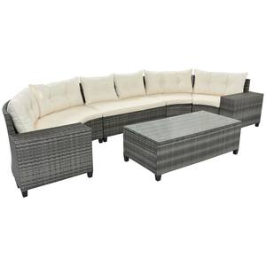 8-piece Half-Moon Wicker Outdoor Sectional Sofa Set Furniture Conversation Set with Beige Movable Cushion