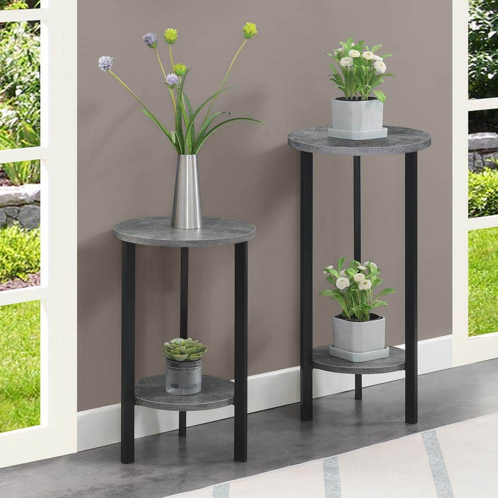 Graystone 31.5" Cement and Black Two-Tier Plant Stand
