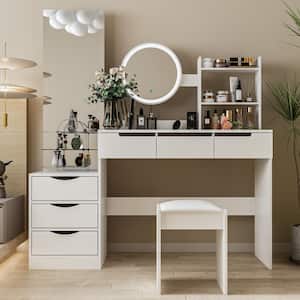 Rovaurx 46.7 Makeup Vanity Table with Lights and Mirror, 5 Drawers, Modern  Dressing Desk, White