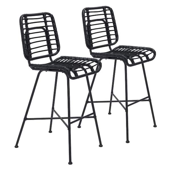 ZUO Murcia Black Synthetic Rattan Weave Bar Chair Set - (Set of 2)
