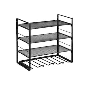 Black Alloy Steel 4 Layers Wall Mount Storage Rack with 4 Drill Holders for Garage Tools Organizer