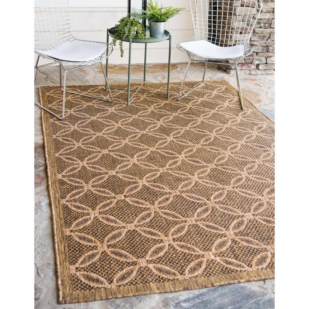 Light Brown and Beige Rectangular Outdoor Synthetic Rug