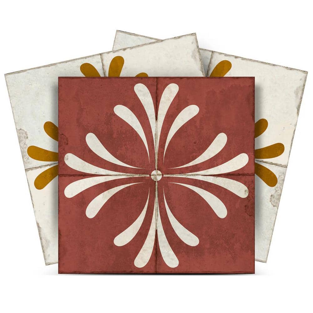 8x8-inch Dark Red and Beige Vinyl Peel and Stick Mosaic Tile Set