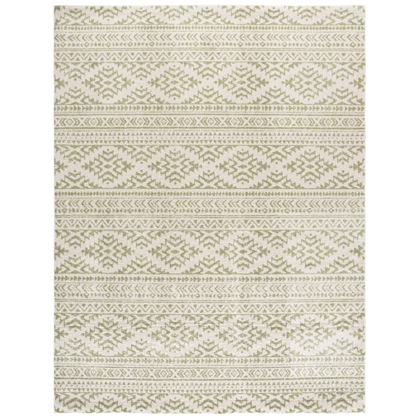 Tulum 8 ft. x 10 ft. Ivory/Sage Striped Tribal Geometric Area Rug