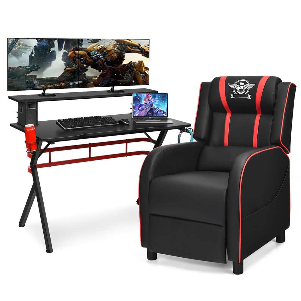 Costway 48 in. Black and Red Computer Desk and Massage Recliner Chair ...