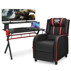 48 in. Black and Red Computer Desk and Massage Recliner Chair in Gaming Desk and Chair Set