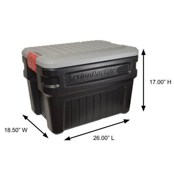 Action Packer Storage Container, Grey & Black, 24-Gallons