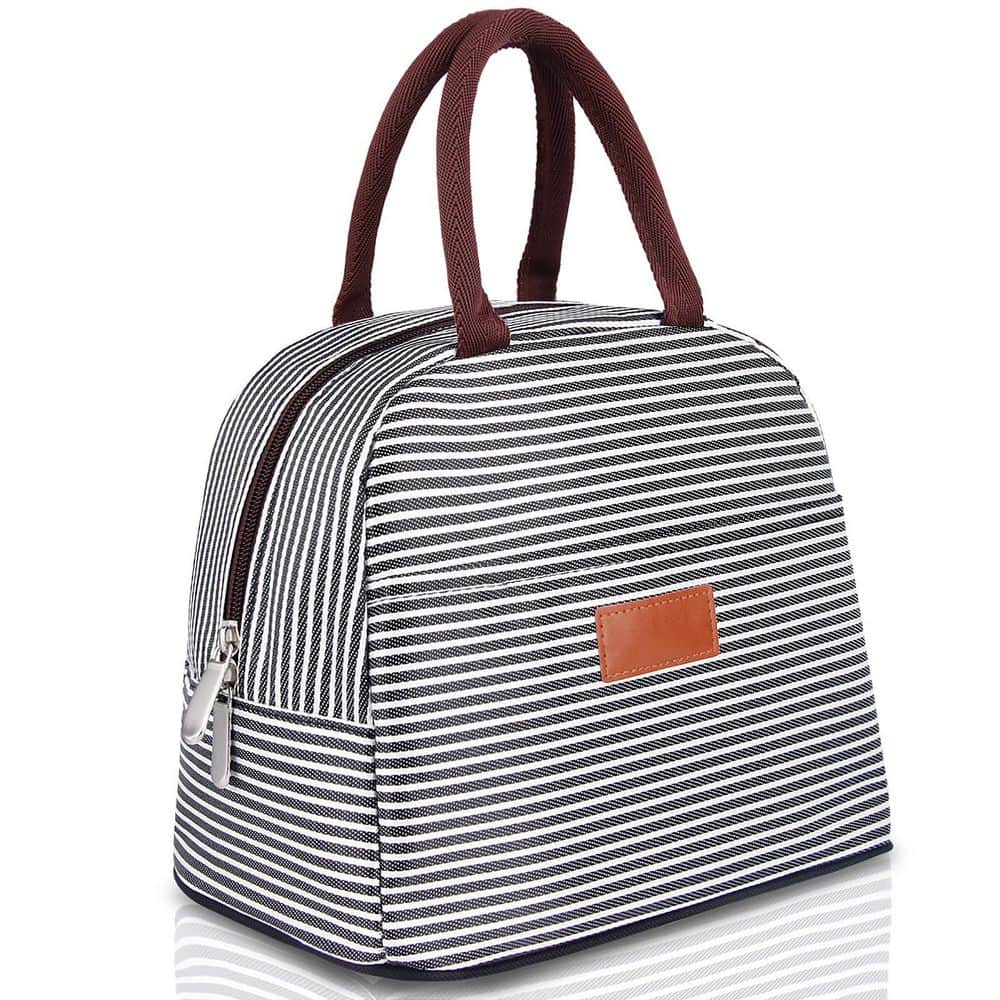 Adrinfly Black White Stripes Reusable Lunch Bag Set of 1, Ideal for Teens and Adults