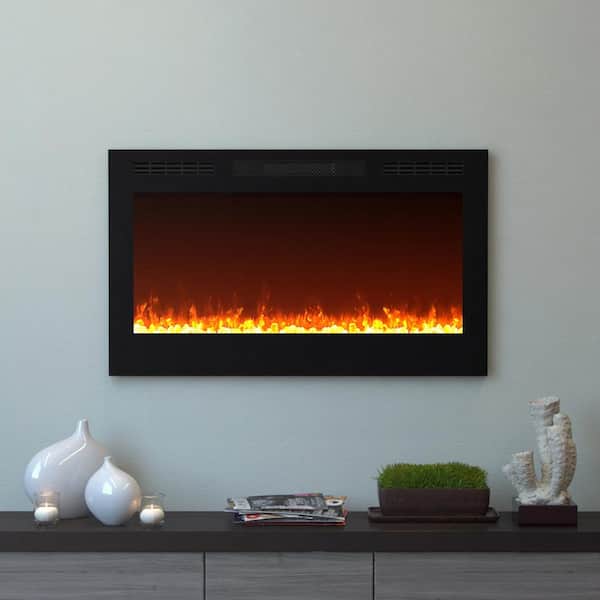 Moda Flame Cynergy 36 in. Crystal Electric Recessed Built-In Fireplace in Black