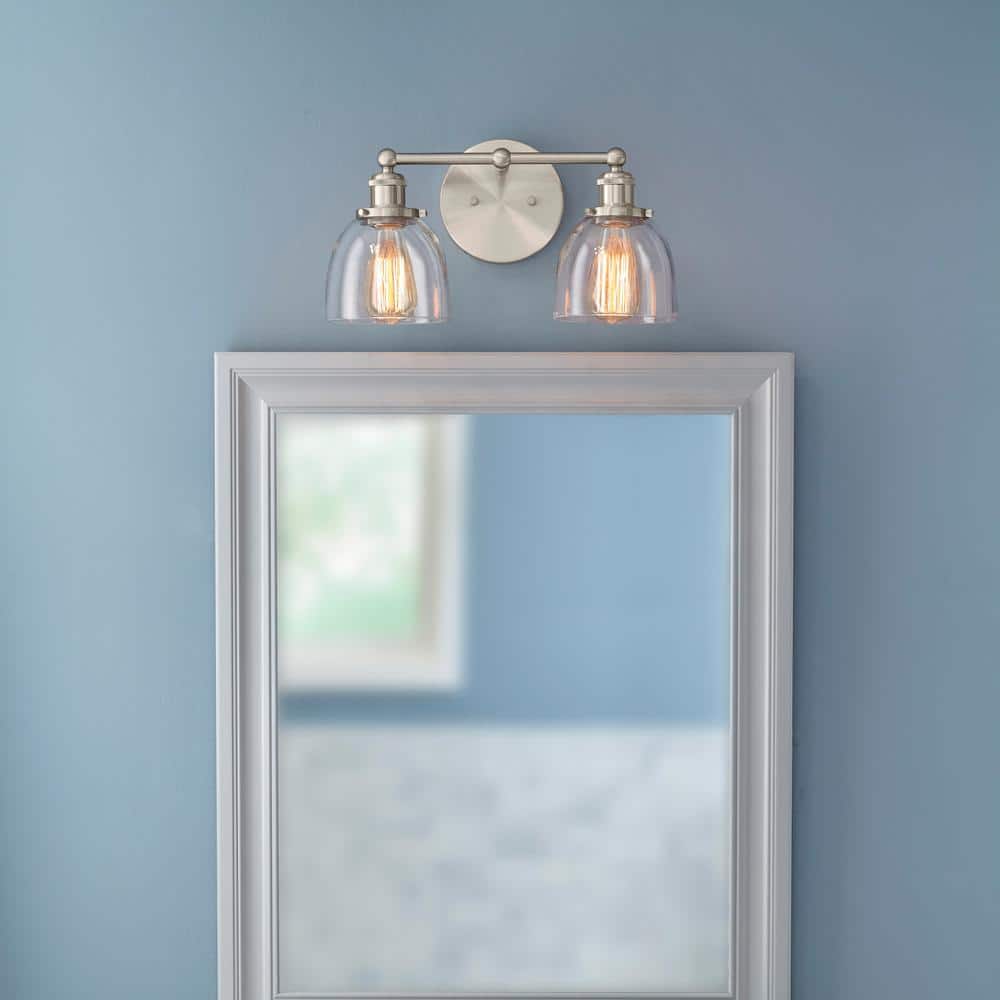 Evelyn 16.25 in. 2-Light Brushed Nickel Industrial Vanity with Clear Glass Shades