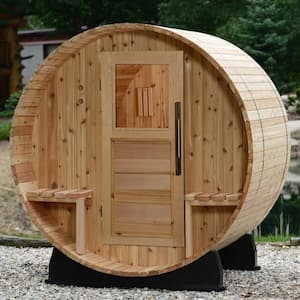 Vienna 2-Person Outdoor Cedar Electric Canopy Barrel Wet/Dry Sauna with Harvia Heater