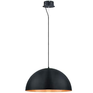 Gaetano 23.62 in. W x 72 in. H Black Integrated LED Pendant Light with Black Exterior and Gold Interior Metal Shade