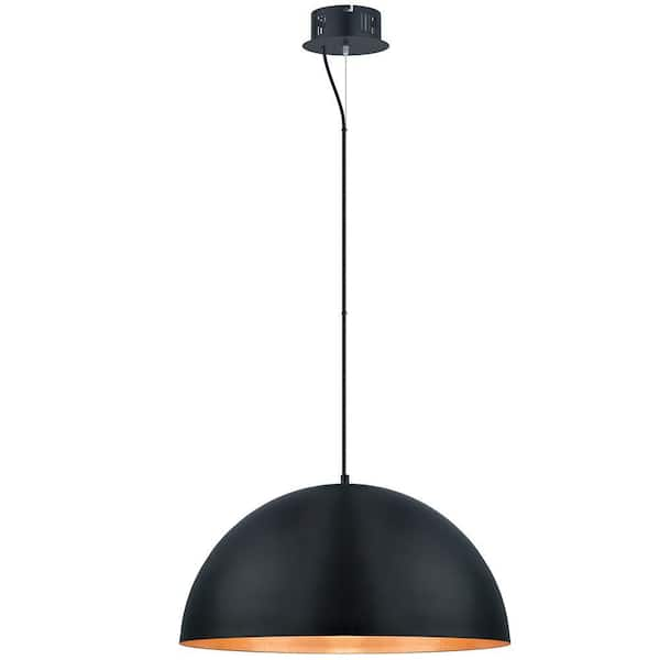 Gaetano 23.62 in. W x 72 in. H Black Integrated LED Pendant Light with Black Exterior and Gold Interior Metal Shade