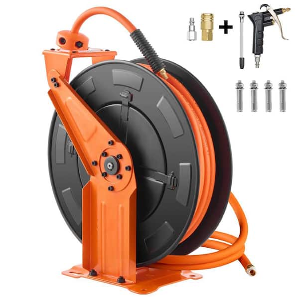 Retractable Air Hose Reel 3/8 in. x 65 ft. Hybrid Air Hose  300PSI Dual Arm All Steel Auto Rewind Reel