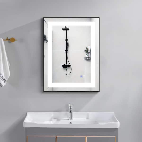 Maincraft 24 in. W x 32 in. H Rectangular Frameless LED Light Wall Mounted Bathroom Vanity Mirror in Black