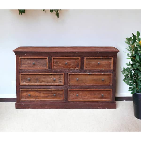 HomeRoots Brown 7 drawers 64 in. Wide Chest of Drawers