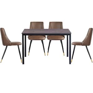 Brandt Smeg Brown 5 Pieces Rectangle MDF Walnut Top Dining Table Chair Set With 4 Upholstered Dining Chair