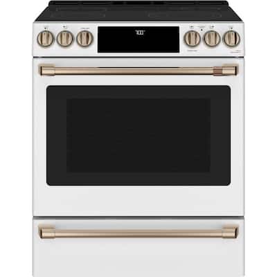 30 in. 5.7 cu. ft. Smart Slide-In Electric Range w/Self-Cleaning Convection Oven in Matte White, Fingerprint Resistant