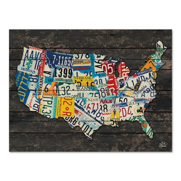 Unbranded USA License Plate Map Unframed Nature Wood Pallet Art Print 16 in. x 20 in.