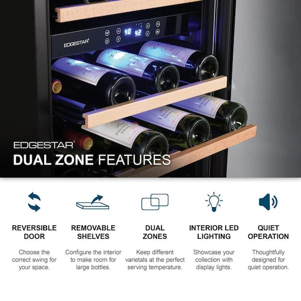 EdgeStar - 15 in. Dual Zone 26-Wine Bottles Beverage and Wine Cooler in Stainless Steel