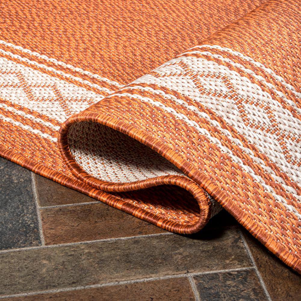 Lucia Cream and Orange Synthetic Indoor/Outdoor Area Rug
