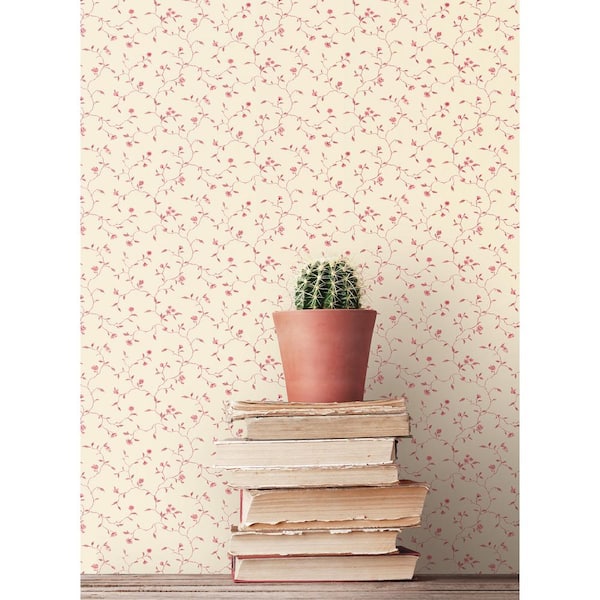 Miniatures 2-Red/Beige Mini Floral Vine Design Matte Finish Non-Pasted Vinyl Non-Woven Wallpaper Sample